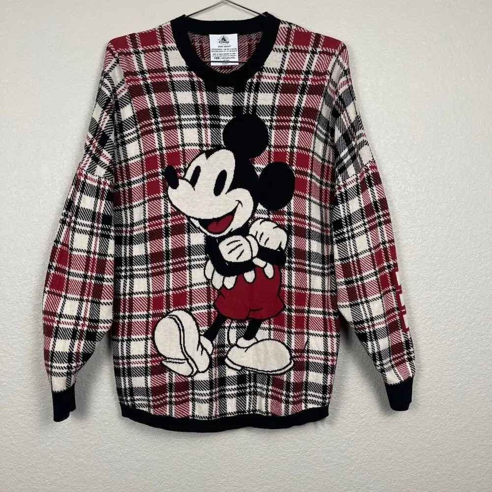 Disney Mickey‎ Mouse Spirit Jersey Sweater Multicolor Size XS Plaid Relaxed